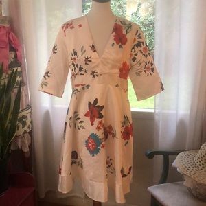 Satin Asian inspired floral dress. NWT